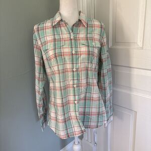 Patagonia Women's Size 6 Long Sleeved Overcast Shirt Plaid Aqua Long Sleeve